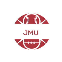 JMU Minimal Sports Logo. JMU Design with Baseball and Football Icon. JMU Modern Athletic Badge Template for Sports Brand or Team Identity
