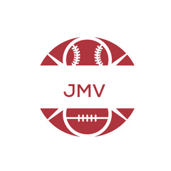 JMV Minimal Sports Logo. JMV Design with Baseball and Football Icon. JMV Modern Athletic Badge Template for Sports Brand or Team Identity
