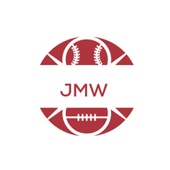 JMW Minimal Sports Logo. JMW Design with Baseball and Football Icon. JMW Modern Athletic Badge Template for Sports Brand or Team Identity
