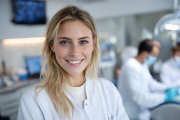 Fototapeta premium Young woman at dental clinic in Germany