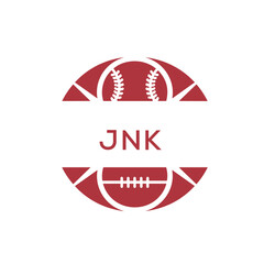 JNK Minimal Sports Logo. JNK Design with Baseball and Football Icon. JNK Modern Athletic Badge Template for Sports Brand or Team Identity
