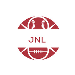JNY Minimal Sports Logo. JNY Design with Baseball and Football Icon. JNY Modern Athletic Badge Template for Sports Brand or Team Identity
