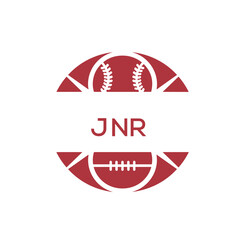 JNB Minimal Sports Logo. JNB Design with Baseball and Football Icon. JNB Modern Athletic Badge Template for Sports Brand or Team Identity
