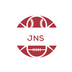 JNS Minimal Sports Logo. JNS Design with Baseball and Football Icon. JNS Modern Athletic Badge Template for Sports Brand or Team Identity
