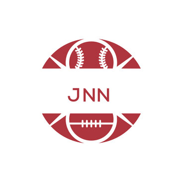 JNN Minimal Sports Logo. JNN Design with Baseball and Football Icon. JNN Modern Athletic Badge Template for Sports Brand or Team Identity
