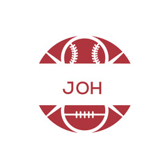 JQH Minimal Sports Logo. JQH Design with Baseball and Football Icon. JQH Modern Athletic Badge Template for Sports Brand or Team Identity
