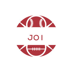 JOI Minimal Sports Logo. JOI Design with Baseball and Football Icon. JOI Modern Athletic Badge Template for Sports Brand or Team Identity.

