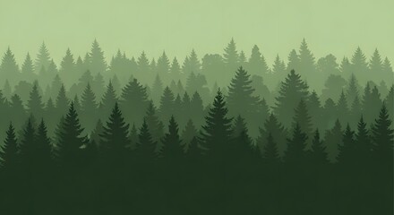 Dark to light green forest silhouette with layered trees and soft gradient, perfect for posters, digital art, and web templates.