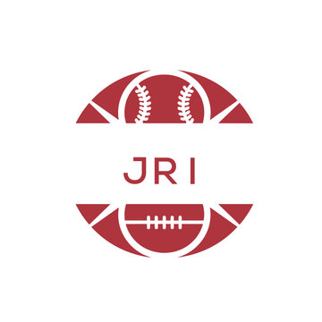 JRI Minimal Sports Logo. JRI Design with Baseball and Football Icon. JRI Modern Athletic Badge Template for Sports Brand or Team Identity
