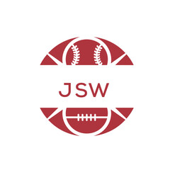 JSW Minimal Sports Logo. JSW Design with Baseball and Football Icon. JSW Modern Athletic Badge Template for Sports Brand or Team Identity
