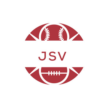 JSV Minimal Sports Logo. JSV Design with Baseball and Football Icon. JSV Modern Athletic Badge Template for Sports Brand or Team Identity
