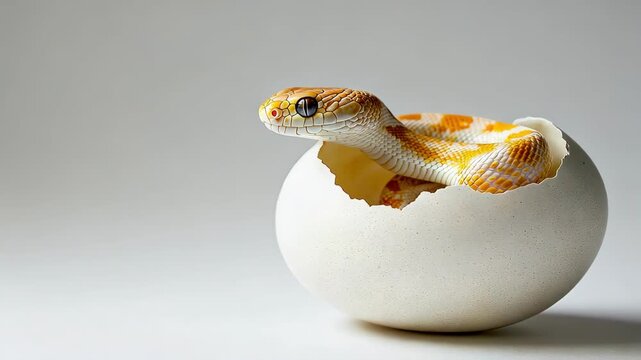 A baby snake hatching from an egg, emerging into a new world.