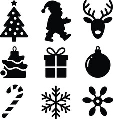 Naklejka premium Christmas icons vector silhouette santa