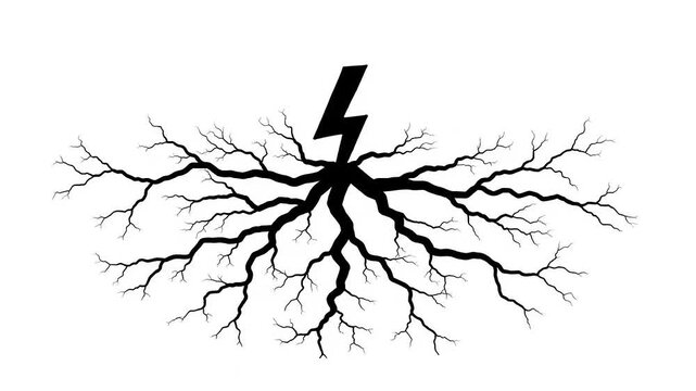 Black lightning bolt with branching lines on white background.