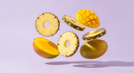 Tropical Fruit Medley Pineapple and Mango in MidAir 1.