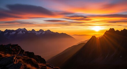 Naklejka premium Majestic Mountain Sunset View.
