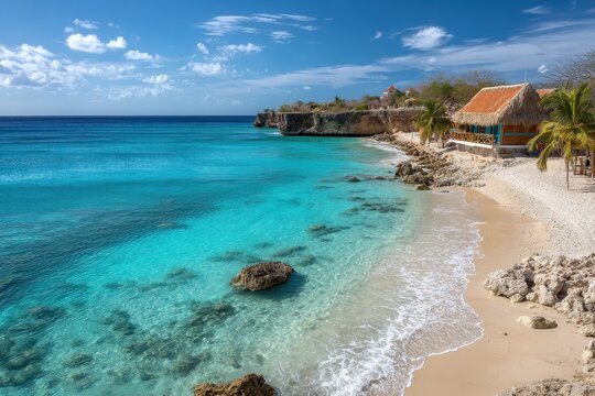 Playa Cas Abou on Curacao features a tropical white beach and blue ocean hosting a middle aged couple on vacation