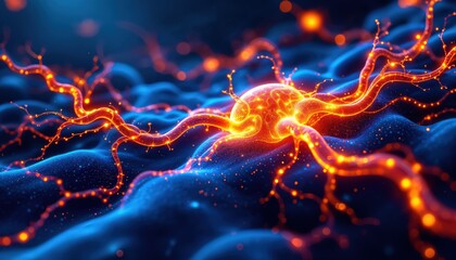 Abstract Digital Illustration of Vibrant Neural Network with Glowing Axons and Synapses