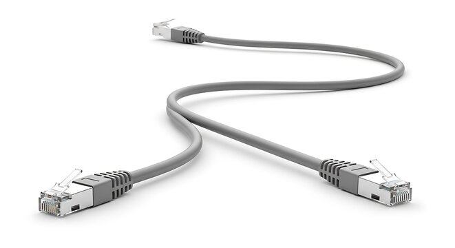 Gray ethernet cable splitter connecting two devices