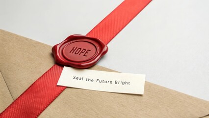 A red wax seal pressed into a ribbon shape with the word HOPE