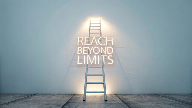 A glowing ladder stretching up with the inspirational message Reach Beyond Limits