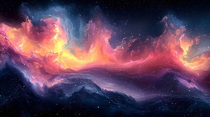 Vibrant nebula with swirling colors and cosmic dust.