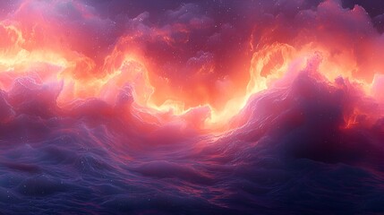 Fiery cloudscape, vibrant colors, fantasy landscape.