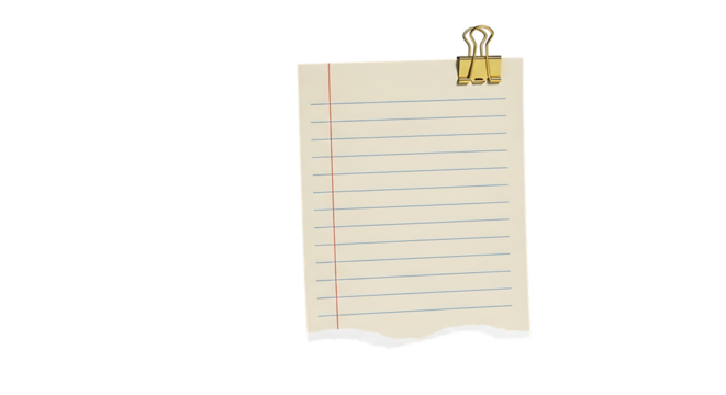 Torn sheet of paper with clip isolated on transparent background for your message