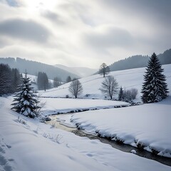 Obraz premium Snowy Winter Landscape in a Valley.