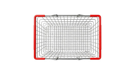 Empty metal shopping basket isolated on transparent background, topdown perspective