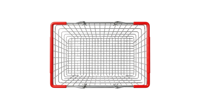 Empty metal shopping basket isolated on transparent background, topdown perspective - Powered by Adobe