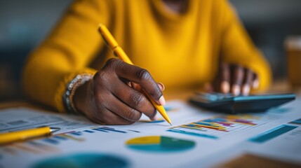 Analyzing financial data office setting business insights professional environment close-up viewpoint strategic planning