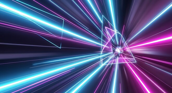 Abstract Neon Light Speed Lines.