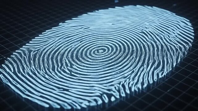 Close-up view of a digital fingerprint pattern on a grid background, showcasing intricate details