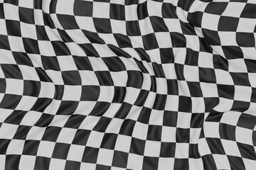 Fototapeta premium Wrinkled black and white checkered racing flag fabric texture, symbol of motorsport finish line, competition, victory, and speed. Perfect for background or design element. 3d render