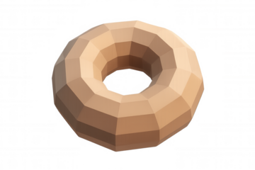 Low poly 3d donut torus with geometric facets on a transparent background, minimalist digital art rendering