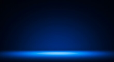 Fototapeta premium Dark blue gradient studio background with bright illuminated stage floor and soft spotlight effect