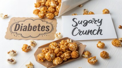Caramel Popcorn with Diabetes Label on a White Background