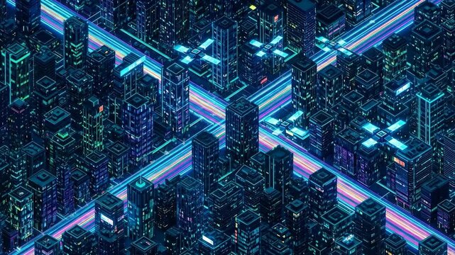 Futuristic Cityscape with Neon Lights and Advanced Technology.