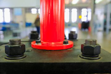 The bolts and nuts on the industrial equipment