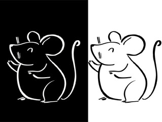 Cute Mouse Vector - Black and White Cartoon Style