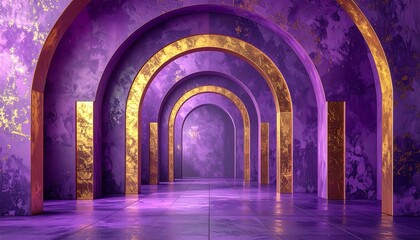 Obraz premium Purple arched corridor with gold accents