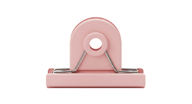 Pink binder clip isolated on transparent background for office or school supplies