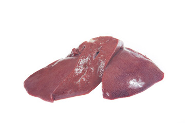 Pig liver on white background