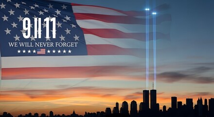 chicago skyline with american flag