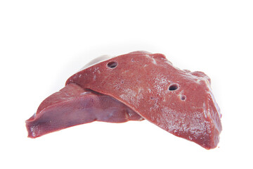 Pig liver on white background