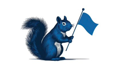 Blue squirrel holding flag illustration with transparent background