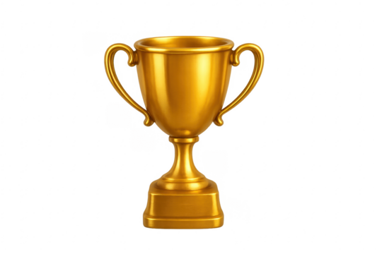 Gold trophy award symbolizing victory and success on transparent background