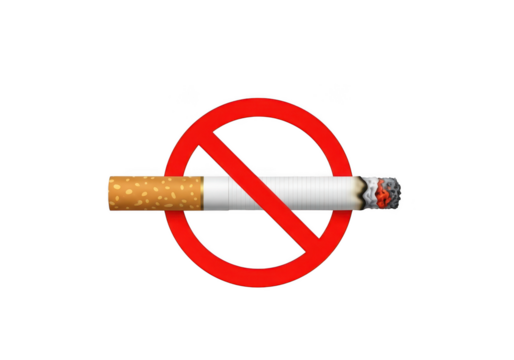 No smoking sign with a cigarette isolated on transparent background, prohibition