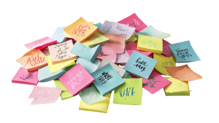 Collection of Sticky Notes with Inspirational Quotes on Transparent Background
